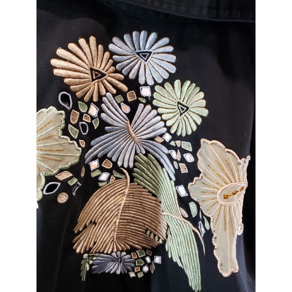 Vintage Jacket Embroidered Black Floral Boho Black CC Sportswear - Size Medium - Picture 11 of 14
